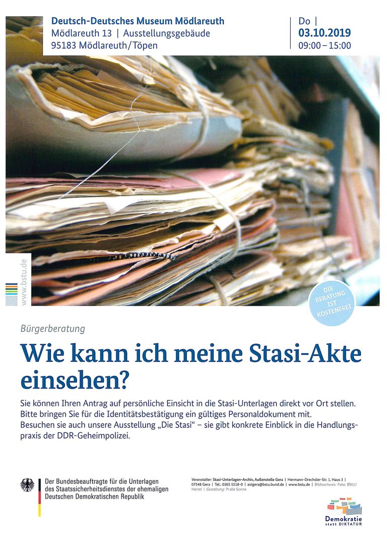 Bürgerberatung – „Wie kann ich meine Stasi-Akte einsehen?“ am 03.10.2019