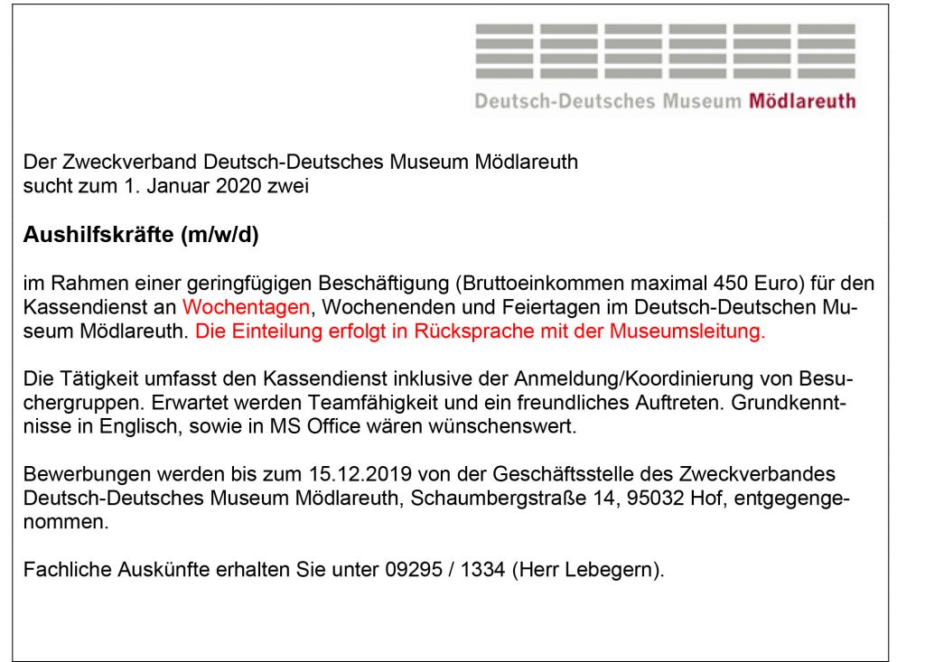 Ausschreibung Kassenkraft 450 € Basis